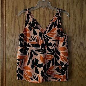 Old Navy Orange and Black Leaf Print Top
